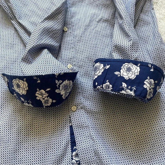 Ted Baker Dress Shirt Men 32/33 Blue Pattern Neck 14.5 Button Up Long Sleeve - Picture 7 of 14